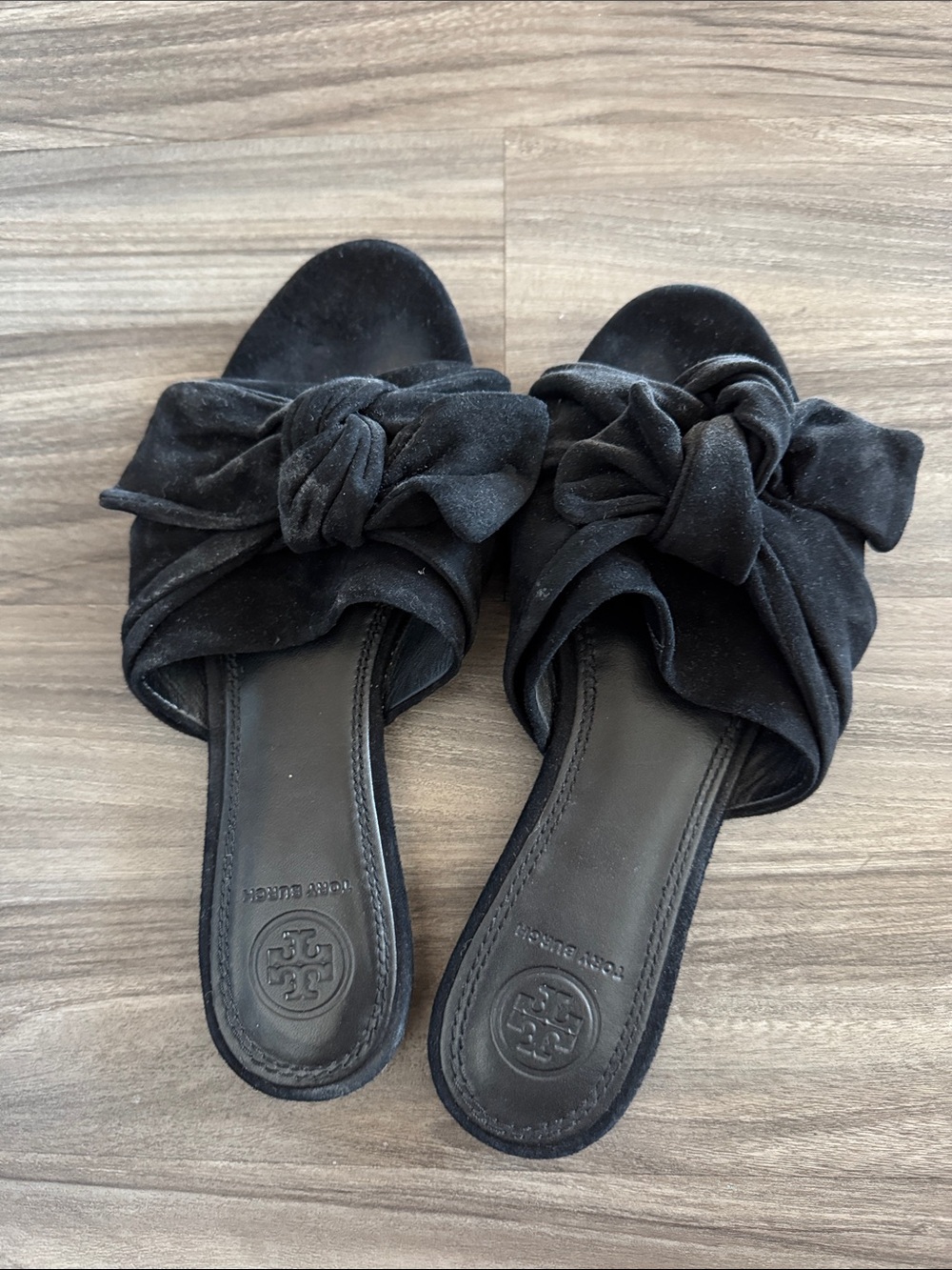 Tory Burch Black Knotted Suede Slide Mules